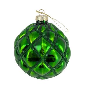 Green Striped Glass Honeycombe Bauble