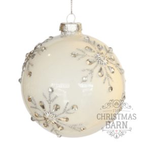 White Glass Bauble with Silver Beads