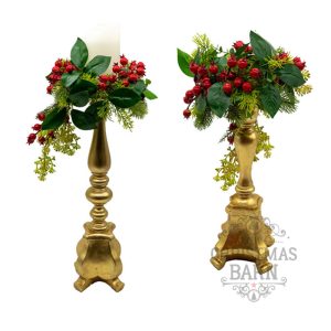 Gold Floral Candlesticks - Pair
