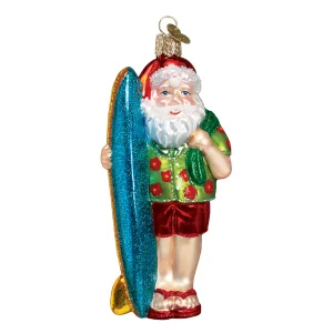 Blown Glass Surfer Santa
