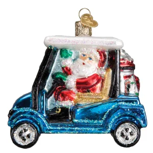 Blown Glass Santa in Golf Cart