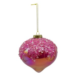 Pink Glass Beaded Bauble