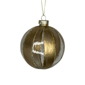 Gold Painted Striped Glass Bauble