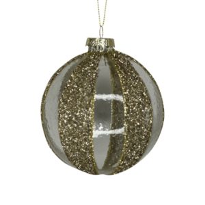 Gold Glitter Striped Glass Bauble