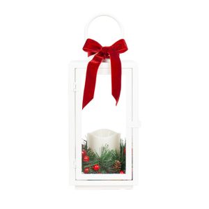 White Lantern w/LED Candle