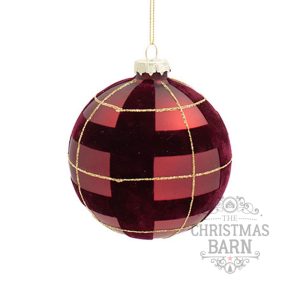 Tartan Glass Bauble Burgundy