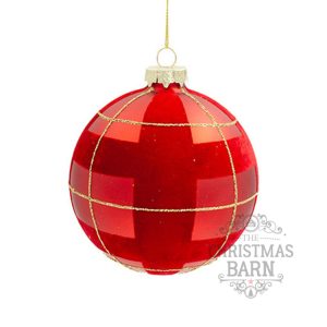 Tartan Glass Bauble Red