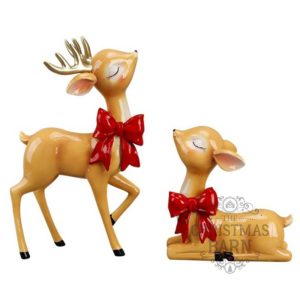 Vintage Red Bow Deer Pair