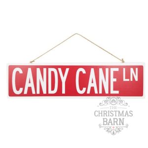 Candy Cane Lane Embossed Metal Sign