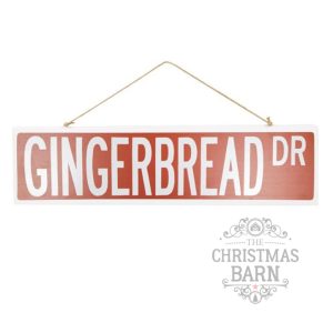 Gingerbread Drive Embossed Metal Sign