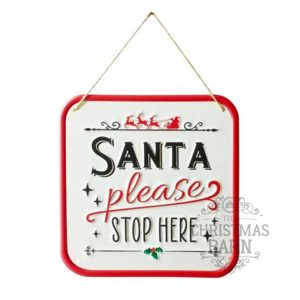 Santa Stop Here Embossed Metal Sign
