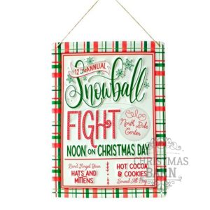 Snowball Fight Embossed Metal Sign